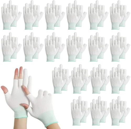 JININOSEU 20 Paar Baumwollhandschuhe, Neurodermitis Handschuhe, Fingerlos Handschuhe 3 Finger Fehlen, Dünne Ekzem Baumwollhandschuh für Trockene Hände, Schönheit, Hand Spa