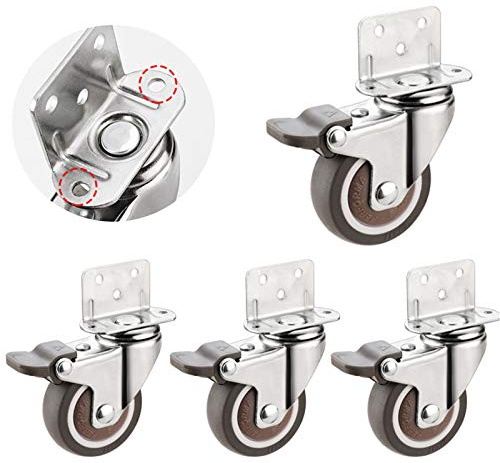 Lenkrollen, Flache, L-förmige Doppelrollen mit Feststellbremse und 360°-Schwenkfunktion, 4er-Pack, verschiedene Größen(Brake,32mm/1.25in)