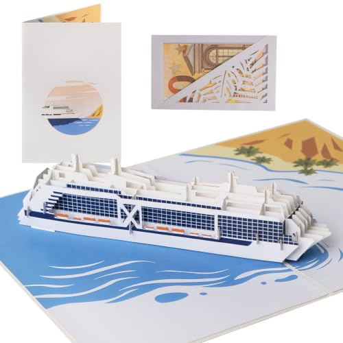 Sweetpopup® 3D Pop-Up Karte Schiff – Reisegutschein & Geldgeschenk | Mit Geldgeschenk-Verpackung, Einlegekarte und Umschlag – 3D Schiffsmotiv für Geburtstag, Kreuzfahrt, Urlaub und Ruhestand