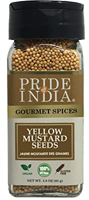 Pride of India – Yellow Mustard Seed Whole – Pungent & Aromatic – Gourmet Indian Spice – Add in Salads/Dressings/Chicken/Meat/Pickles – Easy to Use – 2.8 oz. Small Dual Sifter Bottle