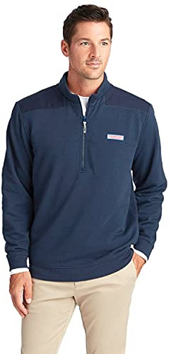 Vineyard Vines Men's Collegiate Shep Quarter-Zip Pullover Sweatshirt Shirt, Vineyard Navy, Medium