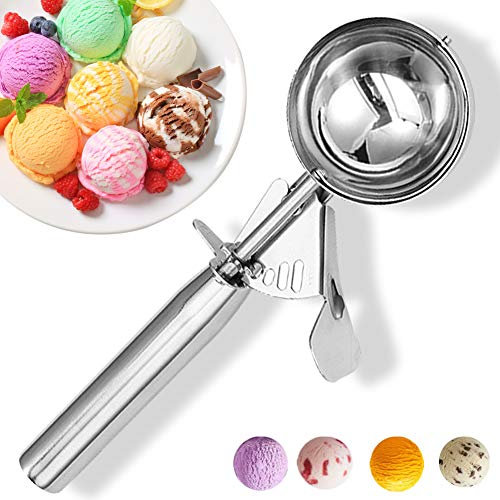Ice Cream Scoop Stainless Steel, Ice Cream Scoop with Trigger, Cookie Scoop for Baking, Large Ice Cream Scooper, 18/8 Stainless Steel Cupcake Scoop, Food Scoop - 5.25 Tbsp