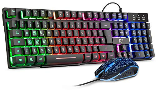 Rii Gaming RK108 (Layout Italiano) - Set Tastiera RK100+ e Mouse da Gioco, retroilluminati a LED, sensibilità Regolabile Fino a 3.200 DPI
