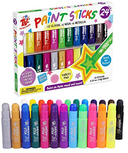 TBC The Best Crafts Tempera - Bastoncini di vernice 24 colori pigmentati su legno, poster e carta lavabili per bambini