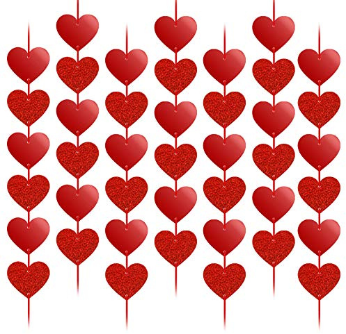 HOWAF 12 Pezzi Ghirlanda Cuori Rosso Addobbi San Valentino Decorazioni Cuori da Appendere per Il Compleanno Romantico Festa di San Valentino Casa Soffitto Finestra Decorazioni per Porte, 2M