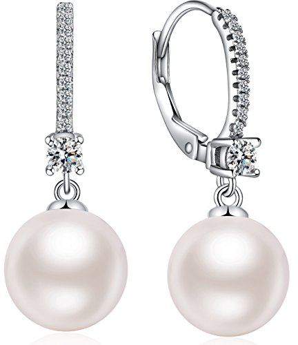 Miaofu Perlenohrringe 18K Weißgold Plattiert 925 Sterling Silber Perlen Ohrringe Hypoallergene Edler Schmuck für Damen Mehrere Farben und Größen