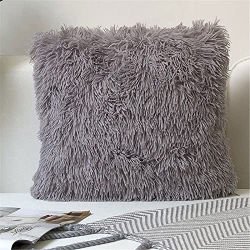 RAILONCH 2Pcs Weicher Kissenbezüge Flauschig Deko Kissen Cuddly Zierkissen Schaffell Lammfell Kunstfell Langhaar Kissenbezug, Zierkissenbezüge für Sofa Büro (Grau)