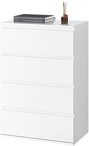 FOREHILL Commode 4 Tiroirs Commodes Chambre Petite Commode Blanche Meuble de Rangement pour Chambre Salon 55x33x80cm