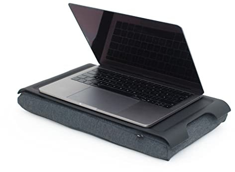 Bosign. Knietablett Laptray mit Sitzsack-Kissen für Laptop, Frühstück. Rutschfestes Tablett. Abnehmbarer und waschbarer Kissenbezug. Schwarzes Tablett. Graues Kissen. Klein - 43 x 23 x 6,5 cm