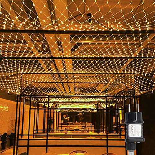 Cecaylie 300 LED Lichternetz, 4.5x1.6M LED Lichtervorhang, Lichterkette Netzlicht mit 8 Modi und Speicherfunktion, Lichternetz Außen IP44 Wasserdichte Lichter Netz-Warmweiß