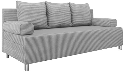 Mirjan24 Schlafsofa Dover Cord, Sofa mit Bettkasten und Schlaffunktion, Bettsofa, Farbauswahl, Schlafcouch mit Chromfüße, Couchgarnitur, Polstersofa (Poso 110, ohne Polsterhocker)