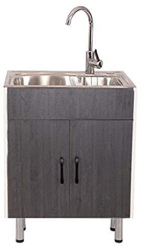 Meuble de Rangement Ensemble évier,Évier Inox de Cuisine 1 Bac Professionnel avec Robinet,évier économique avec Meuble Inférieur,Meuble de Base avec 2 portes,évier Buanderie Indépendant ( Color : Gray