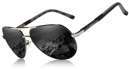 KINGSEVEN Männer Vintage Aluminium polarisierte Sonnenbrille klassische Marke Sonnenbrille Beschichtung Linse treibende Brille für Männer/Frauen (Grau Schwarz)