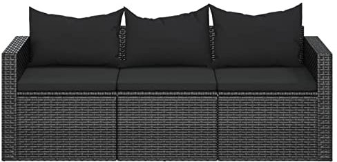 Tidyard Gartensofa 3 Sitzer Rattan, Modular Sofa, Rattansofa, Gartenlounge, Gartenmöbel Poly Rattan Schwarz