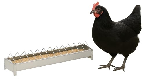 Flamingo Futtertrough für Geflügel Herka Rechteckig Silber – 73 cm L x 13 cm B x 15 cm H, Metall, Langlebig, Praktisch und Einfach zu Reinigen