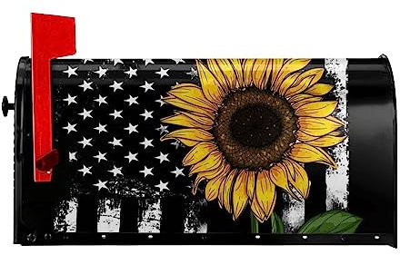 Adesivo per cassetta delle lettere con girasole e bandiera americana con ventosa magnetica impermeabile (coerente su entrambi i lati)