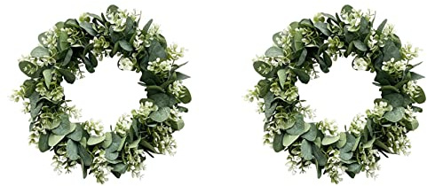 VENEKA 2 x Eukalyptus-Kranz Bauernhaus-Dekoration, grüner Kranz Haustür Bauernhaus Künstlicher Kranz Sommer Grün Kranz