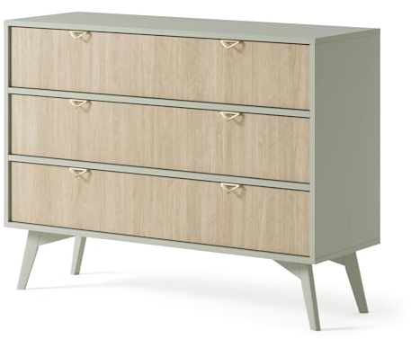 Forest Wohnzimmerkommode mit 3 Schubladen, 106 cm, Wohnzimmerkommode, Beistelltisch, Kommode mit Beinen, Sideboard mit Füßen, Eukalyptus Beige (Eukalyptus)