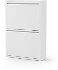 gowoll Schuhschrank Schmal Schuhregal Metall Hoch Schuhkipper mit Magnetische Abdeckung Metall Montiert Schuhregal Schmal und Wandmontage (Weiß, 2 Klappen)