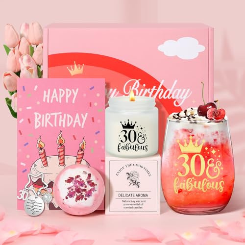 Tecanne Cadeau d'anniversaire pour femme, cadeau d'anniversaire pour elle, verre à vin personnalisé pour 30e anniversaire, coffret cadeau pour maman, sœur, meilleures amies
