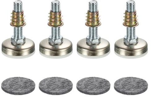 sourcing map Furniture Levelers, 4Pcs 3/8''-16 - Adjustable Furniture Leveling Feet with Felt Pads, Leg Levelers for Tables Chairs Sofa Cabinets Workbench (Silver)