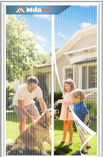 Magnetic Screen Door,Self Sealing Magnets, Easy Install Screen Doors with Magnets,Pet & Kid Friendly- Fits Doors up to 36 x 80 Inches White