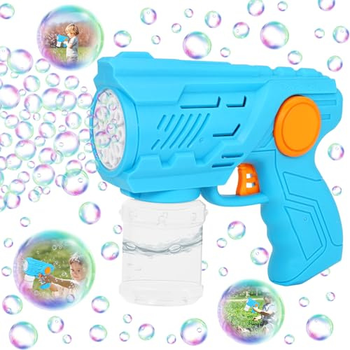 Seifenblasenpistole für Kinder, 10-Loch Seifenblasen Pistole, Elektrische Seifenblasenmaschine mit Seifenblasenlösung, Bubble Gun Geschenk Geeignet für Geburtstage, Outdoor, Partys, Hochzeiten (Blau)