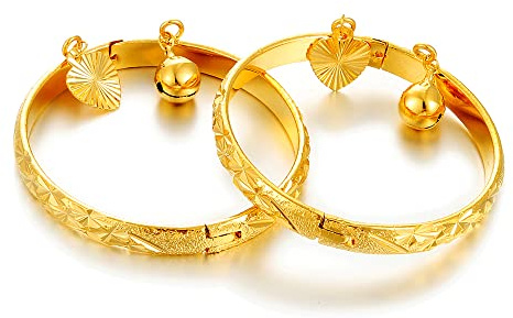 Ethlyn Baby bracelets for infants Gold Plated Openable Bells Bangles Bracelet for baby Birthday Gifts for baby girls Toddlers jewelry 2pcs/lot