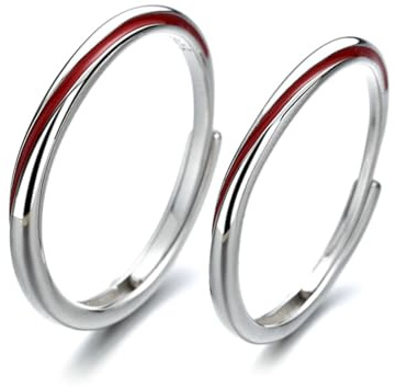 BCughia Anello Coppia Filo Rosso, Anelli Coppia Argento 925 con Linea Rossa Anelli Fidanzamento Coppia Personalizzata Anelli Matrimonio Lui e Lei Regolabili