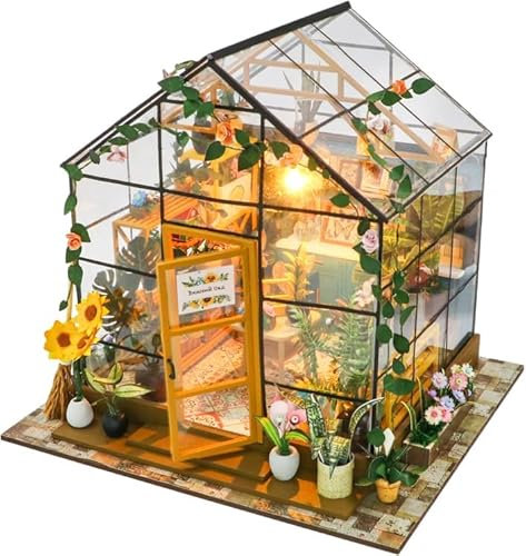 DIY Miniature Greenhouse Kit, Tiny House for Adults to Build, Mini House DIY Kit with Furnitures, Halloween/Christmas Decorations/Gifts for Family and Friends