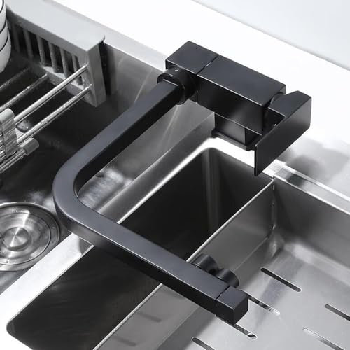 Wasserhahn Küche Vorfenster Küchenarmatur 3 Wege Klappbar Messing 360° Drehbar 2 Ausläufe Trinkwasserhahn Küche-Schwarz