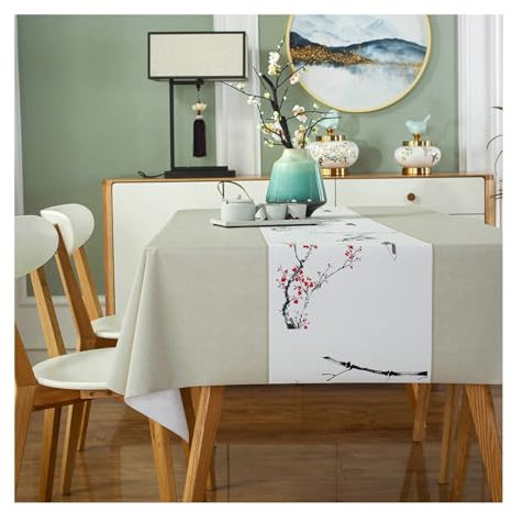 BCughia Tischdecke 120x160 Beige, Tischdecken Fleckenabweisend Rechteckig PVC Pflaumenbaum Tischdecke für Küche,Esszimmer,Tischdekoration