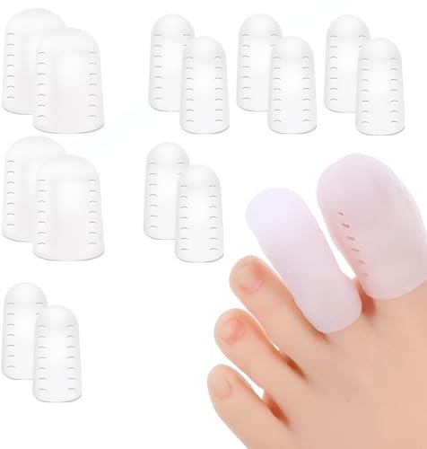 Gjinxi 14 Stück Gel Zehenschützer Atmungsaktive Zehenabdeckungen Großzehenkappen Wachen Silikonhülsen Bunion Pads Fuß Gesundheit Kissen für orns Blase Reibung (4pcs groß + 10pcs Medium)