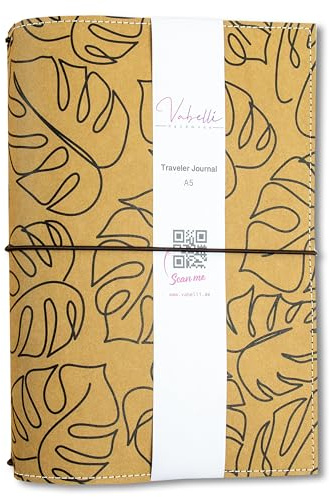Travelers Notebook, Monstera, SnapPap, nachfüllbar, versch. Größen, A5, Platz für 2 Hefte, mit Notizheften erhältlich (hochwertiges 120g Papier), Farbauswahl Hefte, dots oder blanko, handmade