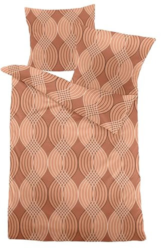 Dormisette Fein Biber Bettwäsche 155x220 Wellen orange Natur 4174-80