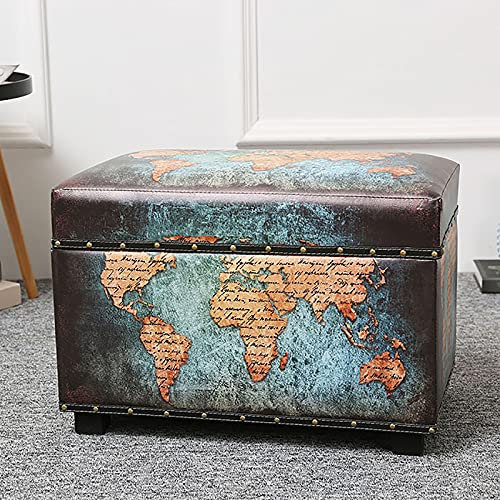 Landhausstil Ottomane mit Stauraum,Wohnzimmer-Eingangsbereich Rechteckige Schuhe Wickelhocker Aufbewahrungstruhe,Kunstleder Gepolsterte Sitzbank Bauernhausbank-M 55x32x40cm(22x13x16inch)