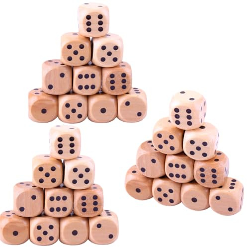 CJQRL 30 Pezzi Dadi in Legno Naturale, 6 Lati, Accessori per Giochi da Tavolo e di Carte