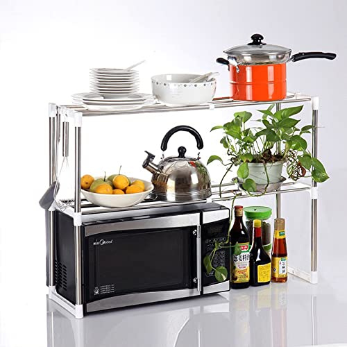 Étagère pour micro-ondes OHMG, 2 niveaux, plan de travail de cuisine avec 3 crochets, étagère de four en métal, à suspendre, étagère de cuisine multifonctionnelle