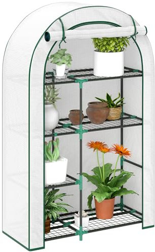 Serra Outsunny con porta a tetto tondo, ripiani, serra in pellicola d'acciaio resistente all'inverno, serra per balcone, giardino, casa per pomodori 100 x 45 x 160 cm, serra per pomodori, ortaggi,