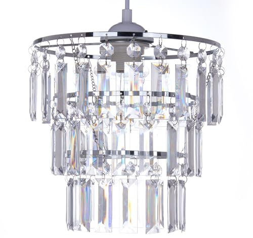 GIGGI 3-Tier Chrome Lamp Shade Crystal Chandelier, Lampshades for Ceiling Lights, Table & Floor Lamps, Pendant Light Shade Ceiling for Living Room, Bedroom, Kitchen, Hallway, Home Décor