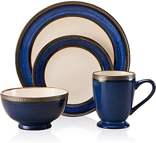 SGKOMN Set di stoviglie in Porcellana, 22 Pezzi, Set da tavola in Ceramica, 10 Piatti, 6 Ciotole e 6 Tazze - Set da tavola Combinato con Smalto Blu Cobalto Vintage