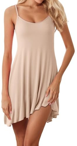 Generisch Camisón de verano para mujer, de algodón, sin mangas, sexy, tirantes delgados, vestido de noche, cuello redondo, monocolor, camiseta de dormir larga, enagua