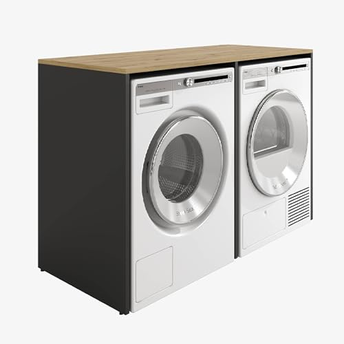 PLATAN ROOM Armoire de machine à laver, 130 cm de large, superposée, pour machine à laver ou sèche-linge, armoire pour salle de bain (56 cm de profondeur, anthracite/artis)