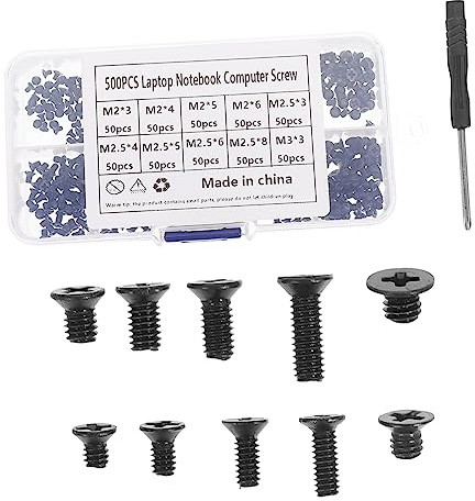 Gatuida Kit Tornillos Micro para Ordenador Negro con Destornillador Cruzado Tornillos Plana Acero para Reparación y Montaje de PC