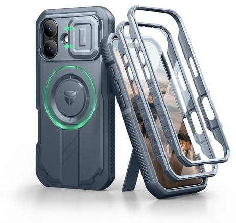 Dexnor pour Magnétique Coque iPhone 17 avec Cache Caméra Coulissant & Kickstand Réglable & Protecteur d'Écran Intégré, Coques Protection Pare-Chocs Robustes Couverture - Bleu Marine