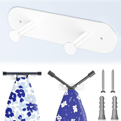 Soporte Tabla Planchar, Soporte para Tabla de Planchar de Pared, Gancho para Tabla de Planchar para Salas De Lavandería, Colgador Tabla Planchar para Patas en Y o T (Blanco)