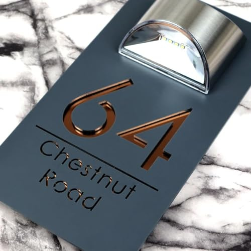 Personalisiertes Solar-Adressschild, beleuchtete Hausnummern für draußen, personalisiertes 3D-Solar-Türschild, Hausnummern für den Außenbereich (Grau + Orange)