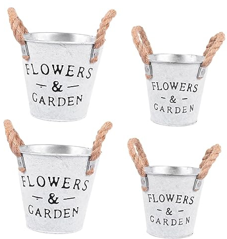 ORFOFE 4 pièces Lot de Seaux Vintage pour Plantes Pots de Fleurs Rétro avec Décoration Intérieure et Extérieure pour Jardin Balcon et Potager