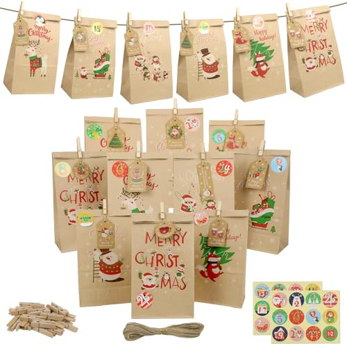 Nepfaivy Adventskalender zum Befüllen 2025 Tüten - 24x13cm Weihnachtskalender zum Selber Befüllen und Basteln Groß, 24 Stück DIY Selbstgemachter Adventstüten, Adventskalender für Erwachsene