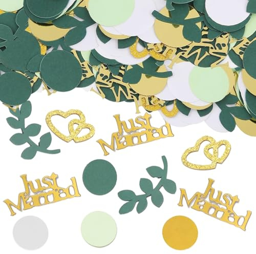 ePicsoa 200 Stück Tischdeko Hochzeit Grün, Just Married Deko Herzen Deko Konfetti Set, Streudeko Hochzeit Groß für Geburtstag Tischdeko Heiratsantrag Jahrestag Valentinstag Dekoration